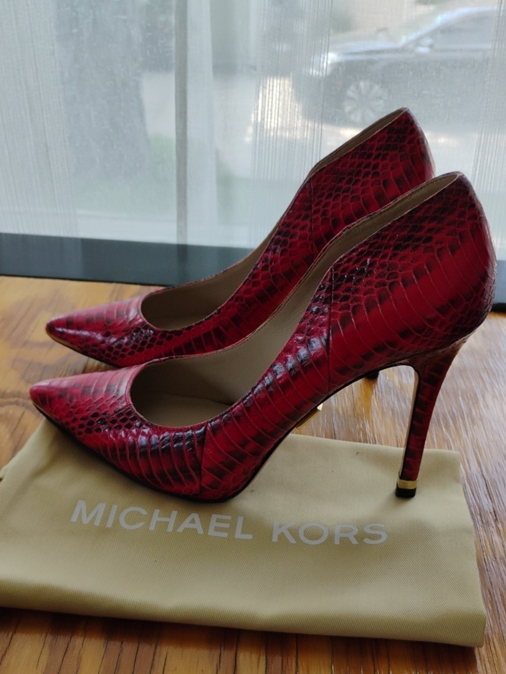 Michael Kors Red Croc-Embossed Pointed-Toe Stiletto Heels